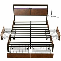 King size Platform Bed with Headboard and Storage Drawers in Brown Wood Finish - $12,153.07 MXN