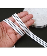 1/2&quot; 13mm wide 5yds - 100 yds White with Black Stripes Elastic Band EB83 - £5.49 GBP+