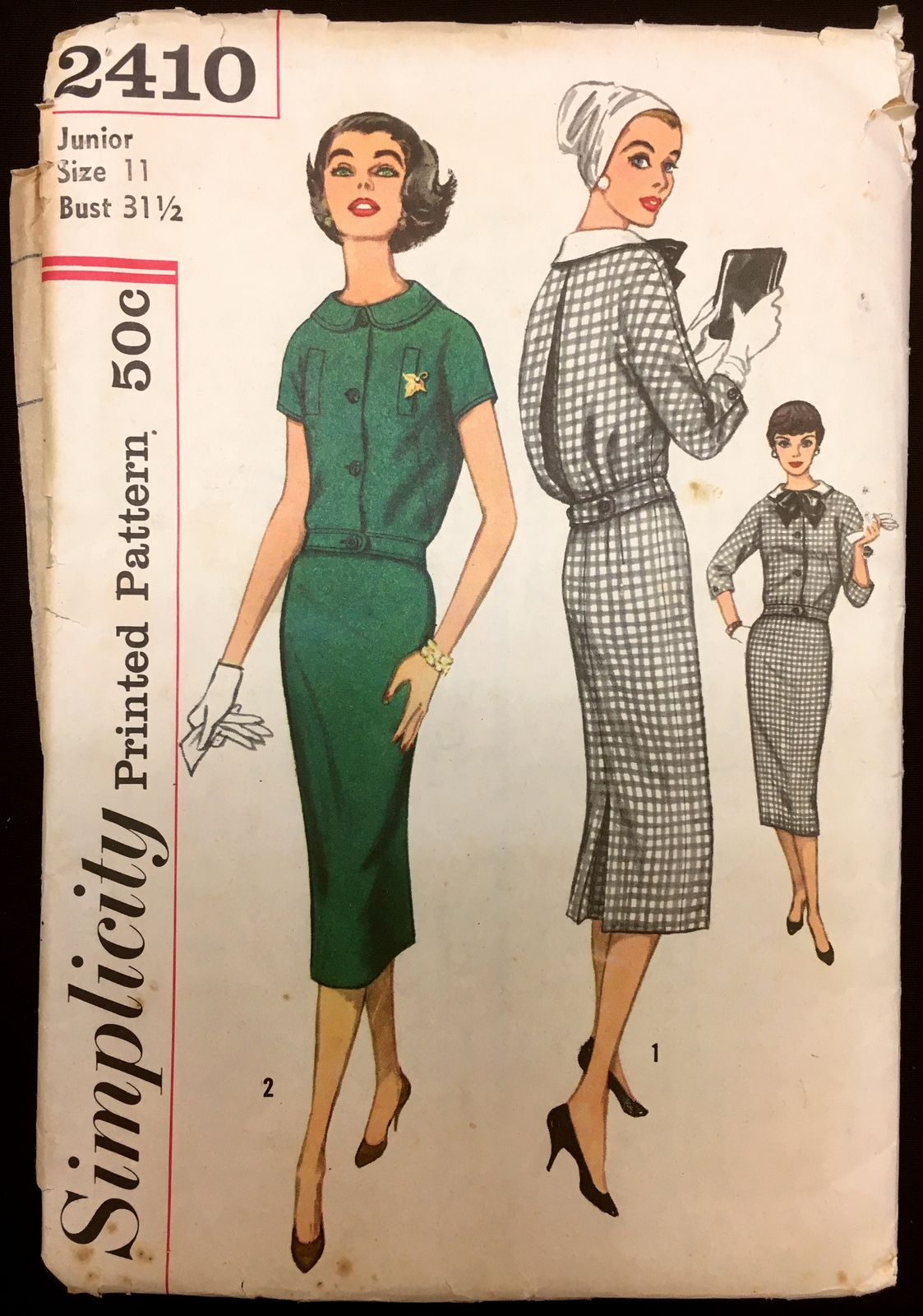 Primary image for 1950s 2 Pc Middy Dress Skirt Top Simplicity 2410 Pattern Bust 31 1/2 Vintage 