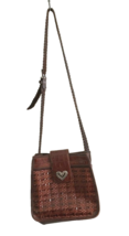 Brighton Purse Brown Leather Woven Weaving Messenger Bag 9x9x4  Adjust Strap - £19.74 GBP