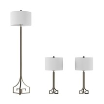 Lavish Home Greek Key Table and Floor Lamps-Set of 3 Modern Lights with LED Bulb - £126.48 GBP