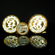 Wedding Cuff links Vintage Chinese carved mother of pearl Original Box LOVE symb - £147.34 GBP