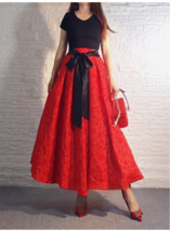 Women RED Pleated Maxi Skirt Long Red Party Skirt Outfit Custom Plus Size
