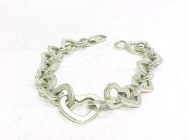 Italian Heart Link Sterling Silver Bracelet - 7 Inches Long - Free Shipping - £66.56 GBP