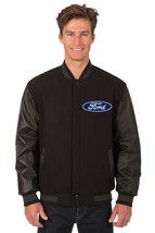 Authentic Ford Black wool Body & Leather Sleeves Jacket JH Design Embroidered  - $249.99