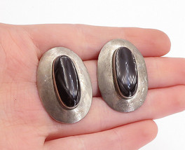 925 Sterling Silver - Vintage Inlaid Black Onyx Oval Drop Earrings - EG2079 - £33.49 GBP