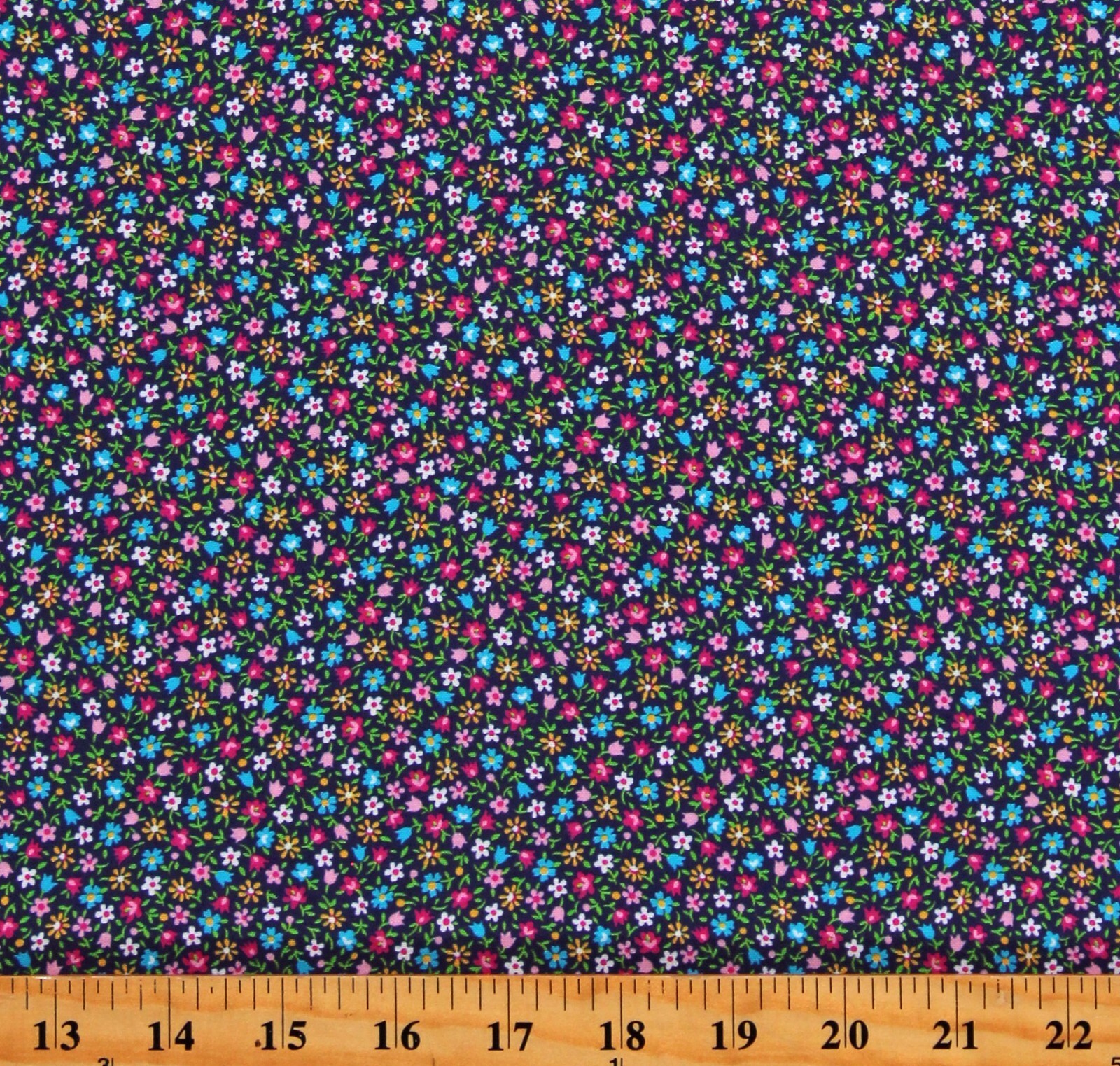 Cotton Flowers Tiny Multi-Color Floral on Navy Fabric Print by Yard D143.14 - $12.95