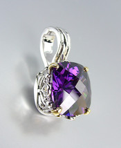 Designer Style Silver Gold Balinese Filigree Purple Amethyst CZ Crystal Pendant - $26.99