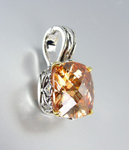 Designer Style Silver Gold Balinese Filigree Brown Topaz CZ Crystal Pendant - $26.99