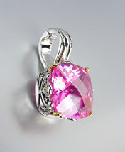 Designer Style Silver Gold Balinese Filigree Pink Rose Quartz CZ Crystal Pendant - $26.99