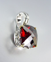 Designer Style Silver Gold Balinese Filigree Red Garnet CZ Crystal Pendant - £21.49 GBP