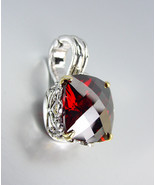 Designer Style Silver Gold Balinese Filigree Red Garnet CZ Crystal Pendant - £21.57 GBP