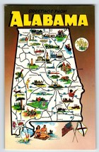 Postcard Greetings From Alabama Map Chrome Turkey Fishing Wild Animals Unposted - £7.84 GBP