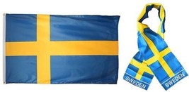 K&#39;s Novelties Wholesale Combo Set Sweden Country 3x5 3x5 Flag and 8&quot;x60&quot; Scarf - £9.49 GBP