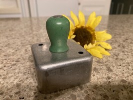 Vtg Kitchen SQUARE Aluminum Cookie Ravioli Biscuit Cutter Green Wood Handle - $12.30
