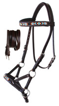 Horse Western Black Leather Bitless Sidepull Beaded Bridle Reins 77RT10 - £46.71 GBP