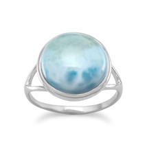 925 Sterling Silver 12mm Blue Round Larimar with Split Design Anniversary Ring  - £156.40 GBP