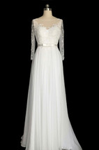 Rosyfancy Elegant Long Sleeves A-line Lace And Chiffon Destination Weddi... - $175.00