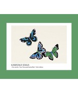 Three Blue Green and Black Butterflies Japanese Wall Art Poster Print 30... - £31.89 GBP