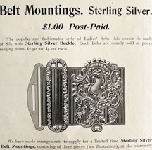 Sterling Silver Belt Mounting 1894 Advertisement Victorian Accessory ADB... - $14.99