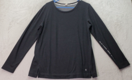 HUE T Shirt Top Womens Medium Black Polyester Long Casual Sleeve Round Neck Slit - £13.85 GBP