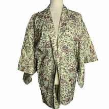 Vintage Floral Kimono Short Robe Jacket One Size Ties in Front Wool Blend - £63.27 GBP