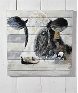 Cow Head Print on Fir Wood Panel Black White 31.5&quot; x 31.5&quot; Farmhouse Jer... - £101.68 GBP