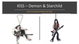 KISS Band - DEMON &amp; Starchild with Guitars Resin Ornament Set of 2 pieces by KA - £49.01 GBP