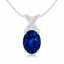 ANGARA 8x6mm Natural Sapphire XO Pendant Necklace with Diamonds in Silver - £376.01 GBP+