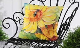 Bee Flower Throw Pillow Yellow Outdoor 18&quot; Long Sun Weather Fade Resistant - $24.74