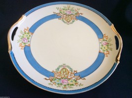 Vintage Antique Noritake M Plate platter with Gold Gold trim handles blue floral - $64.35