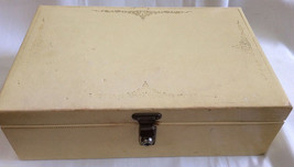 VTG 1960&#39;s cream color leathe faux two tier jewelry box chest organizer mirror - £30.38 GBP