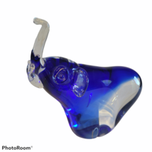 Vtg Murano Glass Art Glass 7&quot; Elephant Trunk Up Figurine Cobalt Blue Paperweight - £31.35 GBP