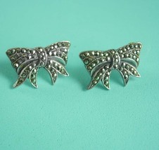 Vintage sterling Earrings Marcasite Bows sparkling wedding bridesmaid gift ladie - £51.06 GBP