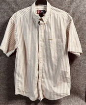 VTG Chaps Ralph Lauren Shirt Mens Medium Brown Plaid Button Down Short Sleeve - £17.43 GBP