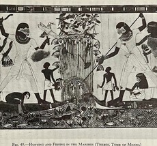 1942 Egypt Tomb of Menna Hunting Fishing Historical Print Antique Epheme... - $367.32 MXN