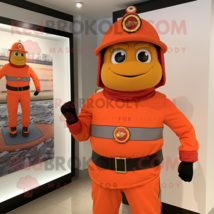 Peach Fire Fighter mascot costume character dressed with a Turtleneck and Belts - $1,259.00