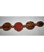 Carved Carnelian Flower and Tiger Eye Jasper Macrame Bracelet 8&quot; (JT3) - $753.73 MXN