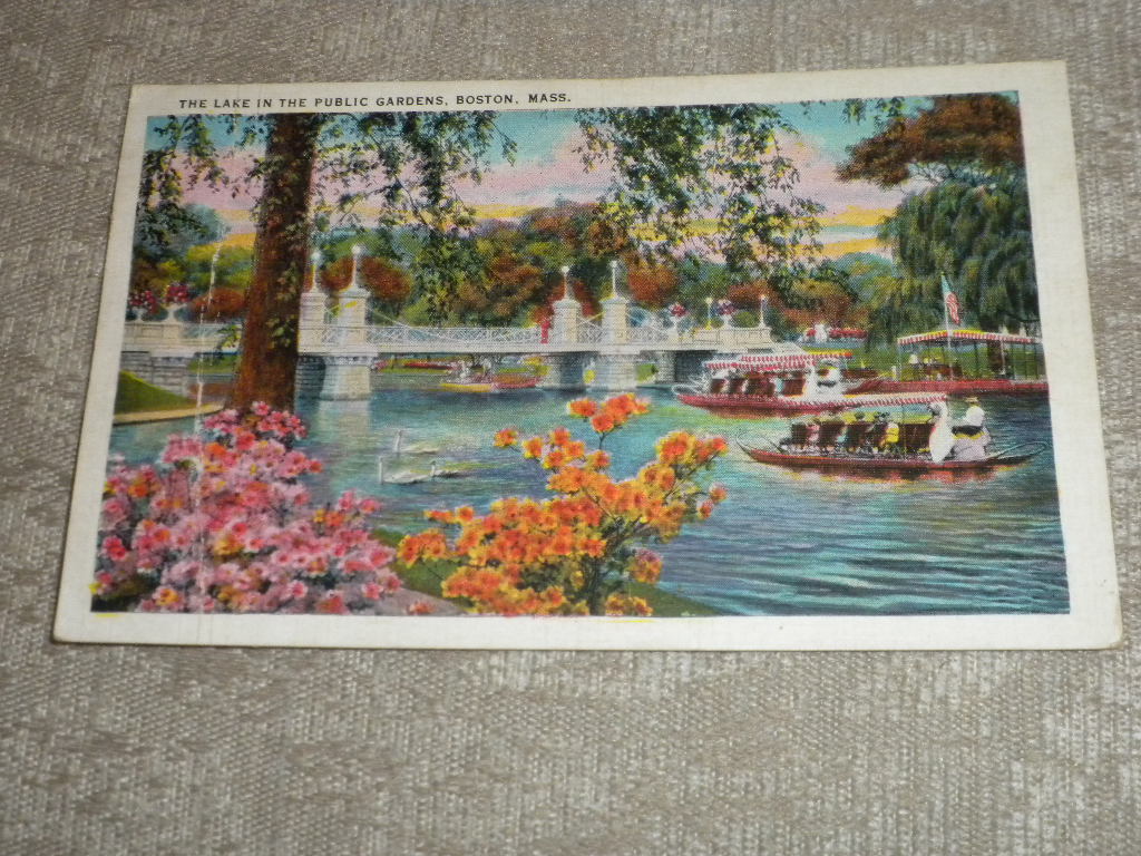 Boston, Mass The Lake in the Public Gardens w boat c1943 postmarked w stamp VG - $3.99