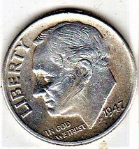 Roosevelt Dime Coin 1947 - £4.19 GBP