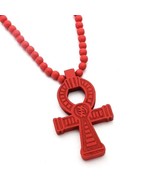 Mens Large Red Egyptian Ankh Cross Pedant Necklace Wooden Jewelry Ball C... - £15.51 GBP