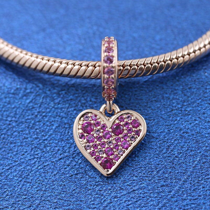 Primary image for 2021 Pre Autumn Release Rose Gold Rose™ Pave Freehand Heart Dangle Charm 