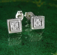 Genuine 8 DIAMOND Earrings 14kt white GOLD pierced 60th 75th anniverary 1.2 gram - £336.15 GBP
