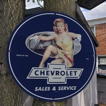 Vintage 1953 Chevrolet Automobile Sales And Service Porcelain Gas-Oil Pump Sign - £98.32 GBP