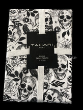 Tahari Halloween Skull Ravens Spider Webs Black White Tablecloth 70 Rd Easy Care - £30.66 GBP