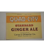 Quad City Ginger Ale Carse &amp; Ohlweller Co Rock Island ILL  Label . inv,15 - $7.00