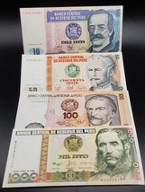 BANKNOTE PERU SET, 10,50, 100 &amp; 1000 INTIS, YEARS 80&#39;s ~ UNCIRCULATED - £3.88 GBP