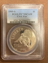 1995 S- Civil War Commemorative Silver Dollar- PCGS- PR70 DCAM - £217.92 GBP