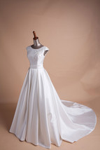 Rosyfancy Hepburn Style Beaded Embroidery Sleeveless Stain Bridal Wedding Dress - £179.82 GBP