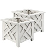 2 White Chippendale Flower Planter Lattice Pattern Porch Patio Home Gard... - $69.27 CAD